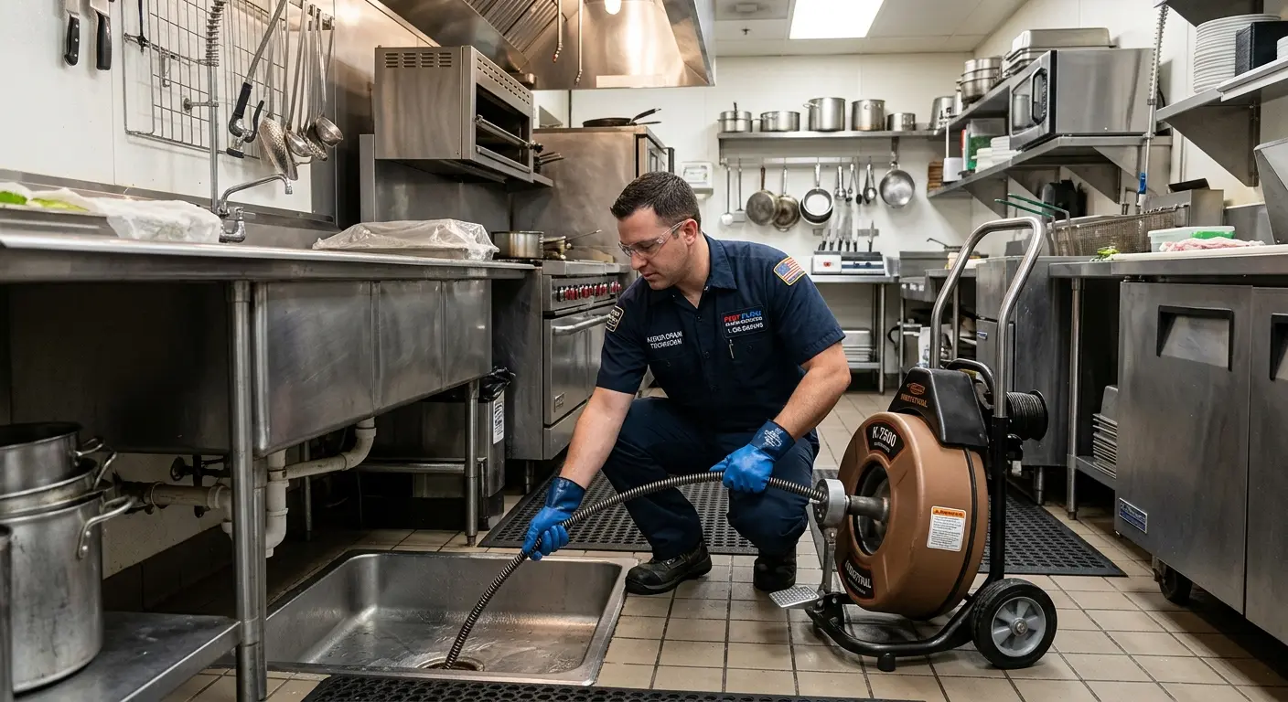 Commercial drain cleaning service in a restaurant kitchen in Port Charlotte